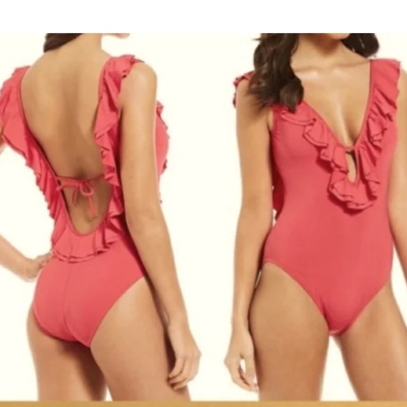Michael Kors Pink Ruffle One Piece Swimsuit - Picture 2 of 7
